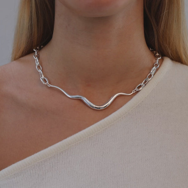 Ripple Statement Necklace, 925S Sterling silver plated